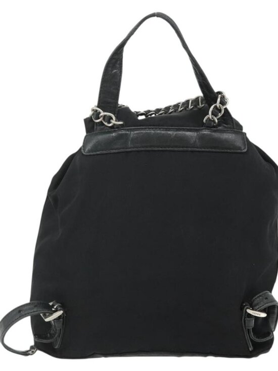 PRADA Chain Shoulder Backpack Nylon Black Silver Auth bs34877A main image 13